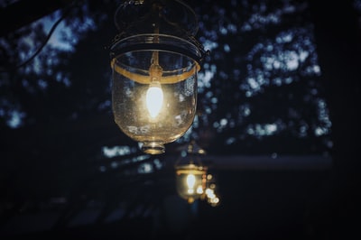 树上亮着的透明玻璃灯的选择性聚焦摄影